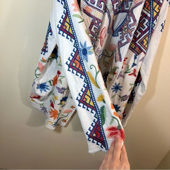Johnny Was Biya Embroidered Hooded Cardigan White Floral Large Women’s - Picture 9 of 15